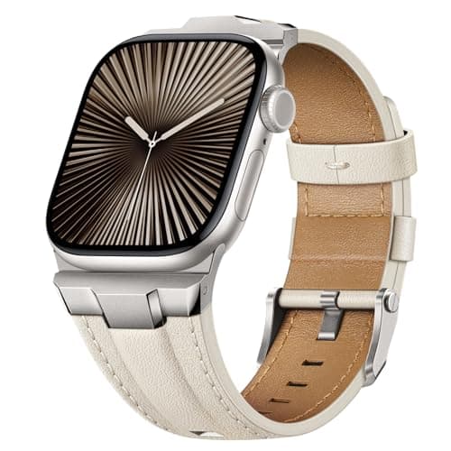 Suitisbest Leather Bands Compatible for Apple Watch Band 42mm 41mm 40mm 38mm, Genuine Leather Rugged Durable Metal Connector Replacement Strap for Women Men iWatch 11 10 9 8 7 6 5 4 3 SE - Image 1