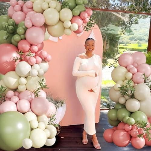 Sage Green Pink Yellow Pastel Balloon Arch Kit, 124Pcs Dusty Blush Macaron Yellow Sand White Pink and Green Balloons for Wildflower Baby Shower Wedding Bridal Birthday Gender Reveal Party Decorations - Thumbnail 3