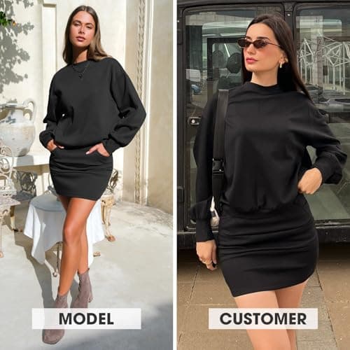 EXLURA Womens 2 Piece Skirt Sets Long Sleeve Mock Neck Sweatshirt Skort Matching Set Casual Airport Travel Spring Outfits - Thumbnail 2