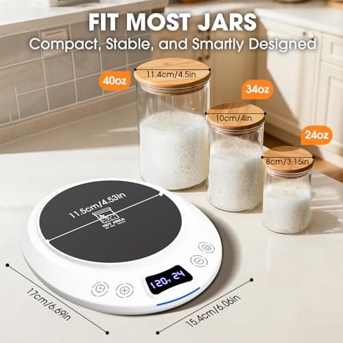 Sourdough Starter Warmer Mat, Precise 1°F Thermostat Control (70-120°F) Sourdough Heating Mat, Warmer for Sourdough Starter, 0-24h Timer, Auto On/Off, Memory Function (White) - Thumbnail 3