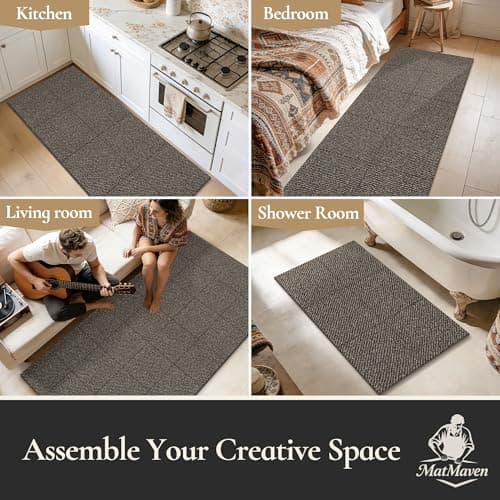 MatMaven Kitchen Rugs, Super Absorbent and Stain Resistant Kitchen Mats, Non Slip Machine Washable Kitchen Rug,6 Picecs Soft Kitchen Floor Mat for Hallway,Office,Sink,Laundry,12"x12"Carpet Mats,Taupe - Thumbnail 3