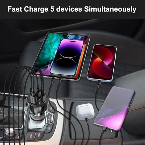 USB C Car Charger Adapter, 5 Ports 75W PD 3.0 Car Phone Charger Fast Charging Compatible with iPhone 16/15/14/13 Pro Max Series, iPad Pro, Galaxy S24/S23/S22/Note 20, Android, Pixel. - Thumbnail 2