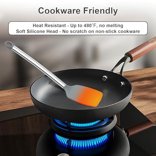 8 PCS Cooking Utensils Set, Vayvnt Silicone Kitchen Spatula Set for Cooking, Non Toxic Silicone Kitchen Utensils with Stainless Steel Long Handle, Spoon and Tong, Heat Resistant&Dishwasher Safe, Gray - Thumbnail 4