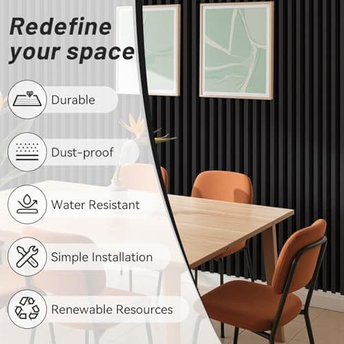 Tepanecov WPC Slat Wall Paneling, 8-Pack Water - Proof 3D Wall Panels, Accent Slat Wall Paneling for Interior Decor, TV Background, Living Room, Black 96 x 6inch - Thumbnail 6