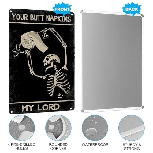 Carastora Vintage Metal Tin Sign Funny Sarcastic Party Wall Art Decor Signs Funny Skull Bathroom Signs Medieval Themed Home Room Rustic Toilets Vintage Posters Skull Enthusiast Novelty Gifts My Lady - Thumbnail 5