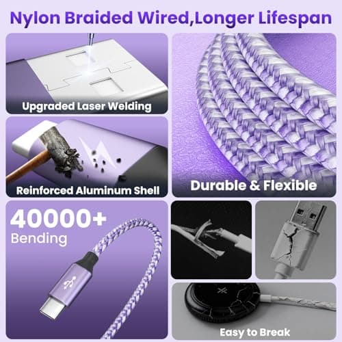 Travel Essentials Multi Charging Cable for iWatch Charger, 4in2 3 X USB C Cable Multiple Charger Cord, USBC Car CarPlay Cable Compatible with iWatch Ultra/11-1/iPhone 17-15/Galaxy S25-22, 5F Purple - Thumbnail 4