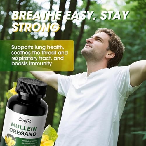 Mullein Oregano Oil Capsules for Lungs Detox-7 in 1Pure Herbal Mullein Leaf Extract, Elderberry, Turmeric,Mentha for Respiratory & Immune Support, Lung Cleanse for Smokers,Vegan,Non-GMO (120 Caps) - Thumbnail 2