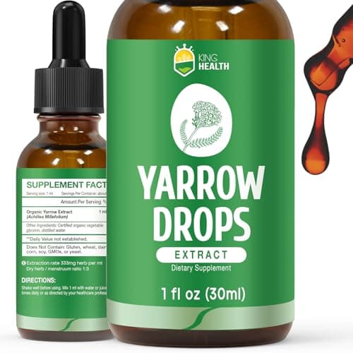 Yarrow Herb Tincture, Organic Yarrow Extract Liquid, GMP Certified, 98% Absorption, Non-GMO, Vegan, Gluten Free, Alcohol Free- 1 Fl Oz - Image 1