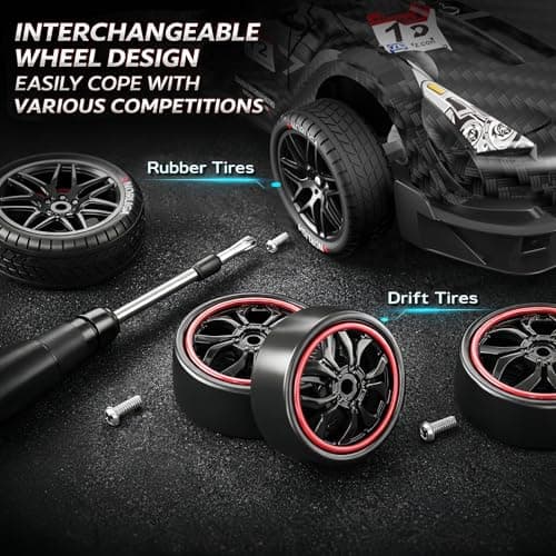 LFOLUSU Remote Control Car RC Drift Car 1:16 Scale 4WD RC Vehicle with LED Lights 2.4GHz 30km/h RTR High Speed Racing Sport Toy for Adults Boys Girls Kids Gift 2Pcs Rechargeable Battery - Thumbnail 5