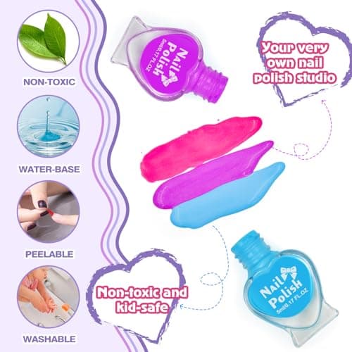 Ylovetoys Kids Nail Polish Set for Girls, Nail Art Kit for Kids Ages 7-12, All-in-One Nail Dryer Salon with Press On False Nails, Non-Toxic Polish, Stickers, DIY Decorative, Gift Toys for Girls - Thumbnail 5