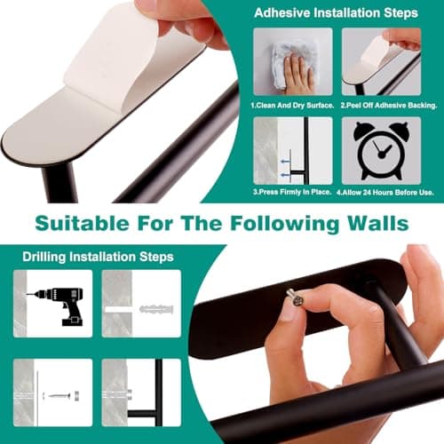 Yarmchahk Paper Towel Holder, Wall Mount or Self Adhesive, SUS304 Stainless Steel Black Paper Towel Holders for Cabinet, Counter, Kitchen, Bathroom, Rustproof and Waterproof, Black - Thumbnail 4