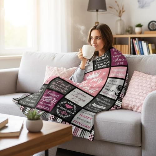 Best Friend Birthday Gifts for Women, Best Friend Blanket, 310GSM Cozy Soft Warm Throw Blanket for Bestie, Friendship Gifts for Women BFF Soul Sister 50"x60" - Thumbnail 5