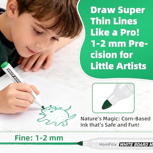HomFilix White Board Markers Dry Erase 36 Pack Bulk, 2 mm Fine Bullet Tip, Low-Odor Plant-Based Ink, 4 Colors for Classroom, Office & Home Use | Premium Dry Erase Marker Set - Thumbnail 6