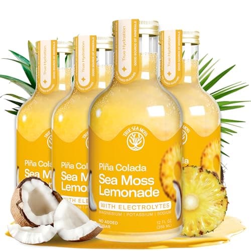 True Sea Moss Pina Colada Sea Moss Electrolyte Lemonade – Tropical Pineapple & Coconut Hydration Drink – No Added Sugar with Sea Moss & Electrolytes – 4 x 12 fl oz Bottles – Made in USA - Image 1
