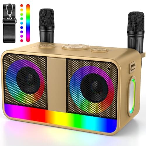 RayangSound Karaoke Machine, Real 35W Portable Speaker,8H Long Time, 2 Rechargeable Wireless Microphones,LED,Karaoke Machine for Adults & Kids,BT/FM/USB/TF/AUX,for Home Party/Outdoors(CHJ171-Golden) - Image 1