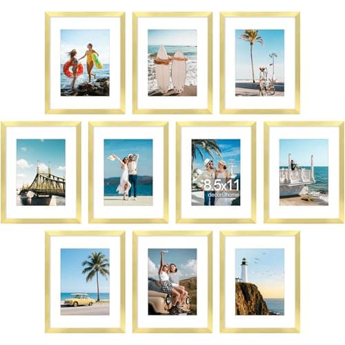 decorUhome 8.5 by 11 Picture Frame Set of 10, Display Photos 6x8 with Mat or 8.5x11 Unmatted for Picture Frames Collage Wall Decor, Gold - Image 1
