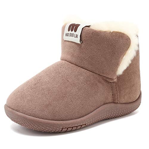 KEESKY Boots for Toddler Boy Size 4.5 Chestnut Suede Fur Lined Winter Warm Kids Footwear Shoes - Thumbnail 3