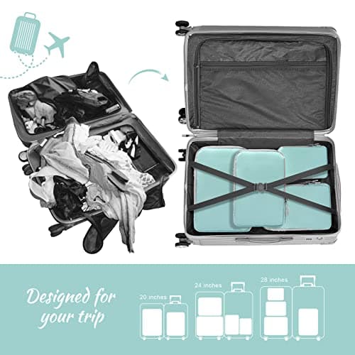 WOOMADA Compression Packing Cubes for Suitcases Travel Essentials 4 Set Expandable Travel Bags Organizer for Luggage(turquoise) - Thumbnail 3