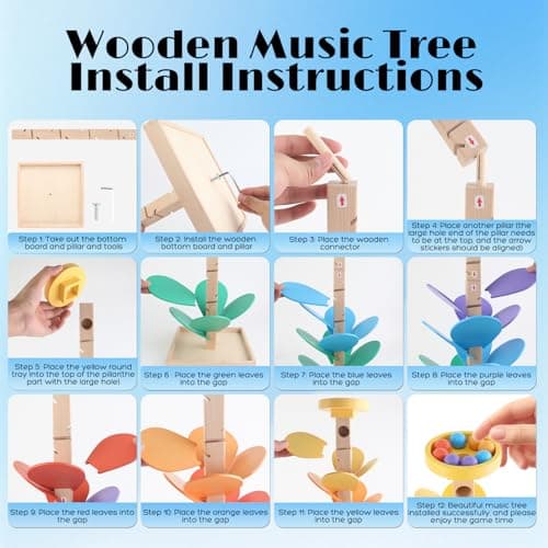 Wooden Marble Run for Kids 4-8 Boys Girls Toys Music Tree Wood Toddlers Marble Ball Run Game Leaves Toys for 3-5 Years Old Learning Montessori Color Sorting Toys Birthday Gift - Thumbnail 5