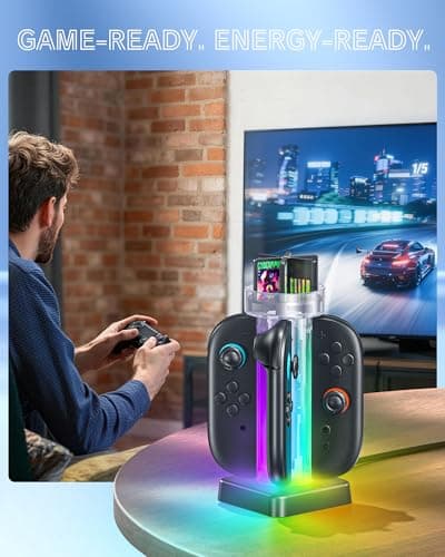 RunSnail Charging Dock for Nintendo Switch 2, Magnetic Fast Charger for 4 JoyCons with RGB Lighting, All-in-One Charging Station with 6 Game Card Storage Slots - Thumbnail 6