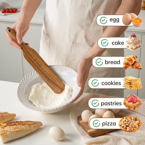 12 PCS Acacia Wooden Spoons for Cooking - Heat-Resistant, Comfort Grip,Easy to Clean, Non-stick Friendly - Kitchen Utensil Set with Holder, Spoon Rest & 6 Hooks, Ideal for Gifting - Thumbnail 6