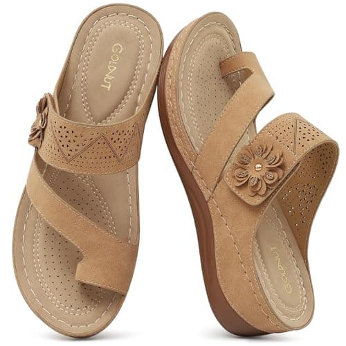 Goldnut Sandals for Women Wedge Shoes: Comfortable Orthopedic Sandals Dressy Summer Flip Flops Wedges Tan Size 7.5 - Image 1