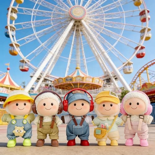 Ezcora 17cm Doll Clothes Overalls Outfit Set, Include 5 Styles with Hats, Headphones, Shoes and Bag, Cute Dress Up Accessories for Doll Play and Display, (No Dolls) - Thumbnail 3