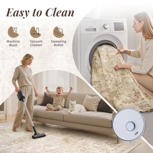 tchdio 2x3 Entryway Rug, Non Slip Front Door Mat Small Washable Rugs, Soft Low Pile Small Area Rug Vintage Doormat, Stain Resistant Rug for Entrance, Kitchen (Beige, 2'x3') - Thumbnail 5