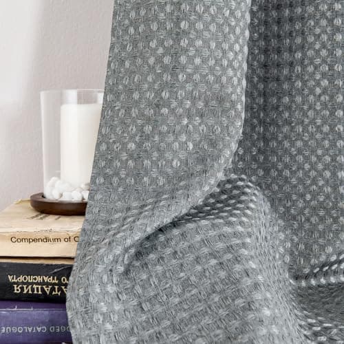 Home Queen Water Resistant Bathroom Window Curtains, Waffle Textured Half Tier Curtains for Kitchen, 28 W X 36 L Inches, Charcoal - Thumbnail 2