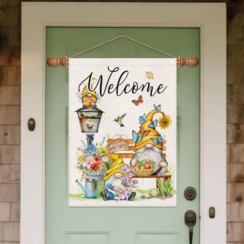 Spring Flag, Spring House flags 28 x 40 Double Sided, Welcome Yard Outdoor Flag, Gnome Floral Decorative Flags for Outside House - Thumbnail 4