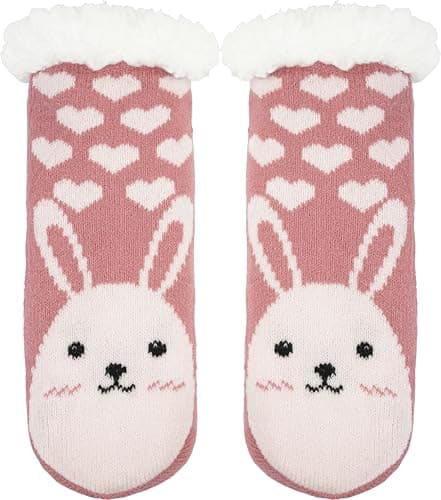 BenSorts Child Girls Christmas Slipper Socks Winter Warm Fleece Lining House Fuzzy Soft Sherpa Cozy Socks Gift Purple Reindeer Pink Bunny 2 Pairs 8 9 10 11 12 Years - Thumbnail 6