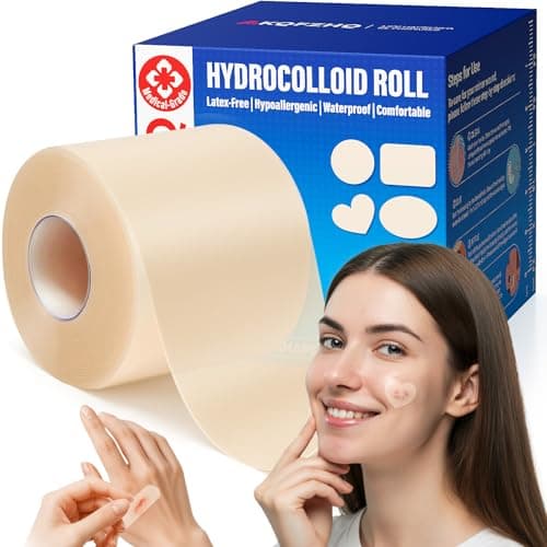Medical Grade Hydrocolloid Roll for Wound Care, 2in*6.5ft Adhesive Hydrocolloid Bandages, Waterproof Pimple Patch Roll, Ultra Absorbent Large Hydrocolloid Patch for Acne, Blisters,Burns,and Minor Cuts