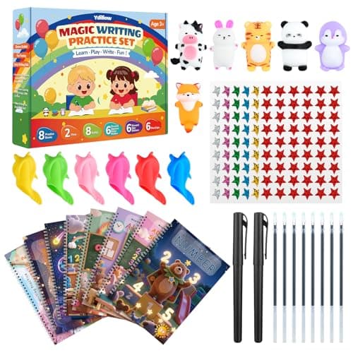 Magic Grooved Writing Practice for Kids Ages 3–6 – 8-Book Reusable 3D Handwriting & Tracing Workbook Kit with Disappearing Ink, Preschool Learning Activity