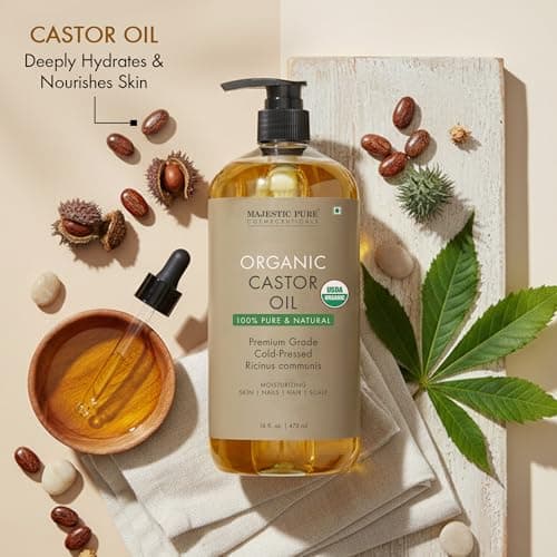 Majestic Pure Organic Castor Oil 16 Fl Oz - 100% Pure and Natural - Premium Grade Carrier Oil - Hair, Eyelashes and Eyebrows - Hair Oil and Body Oil - Expeller Pressed - Hexane Free - Thumbnail 4