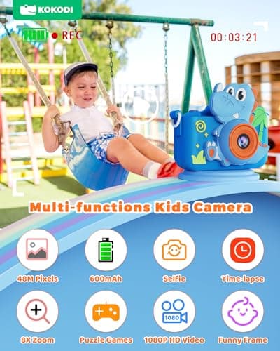 KOKODI Kids Camera Toy Digital Camera for Kids, Dinosaurs Birthday Gifts for Boys Age 3-12, 1080P HD Video Camera for Toddler, Children Toys for 3 4 5 6 7 8 9 Year Old Boys with 32GB SD Card - Thumbnail 4