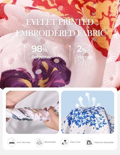 GRACE KARIN Floral Eyelet Spring Summer Tops for Women,2026 V Neck Dressy Casual Shirts,Boho Button Down Short Sleeve Blouses Red 2XL - Thumbnail 4