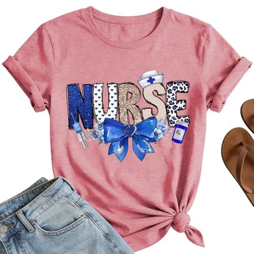 Nurse Shirt for Women Funny Blue Bow Graphic Nursing Tshirt Nurse Appreciation Gift Tops - Image 1