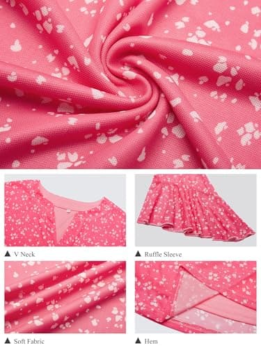 GKBK Womens 3/4 Sleeve Tops Dressy Casual Business Work Blouses Office Shirts Lightweight Slimming Formal 2025 Spring Summer Floral Loose Fit Raspberry Pink S - Thumbnail 4