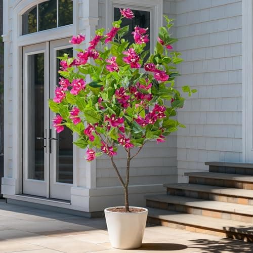 Erimda 4FT Artificial Bougainvillea Tree Artificial Tree Tall Potted Fake Bougainvillea Trees for Outdoor Indoor Lifelike Potted Faux Plants with Wood Trunk and Flowers Office Wedding Home Decor - Thumbnail 2