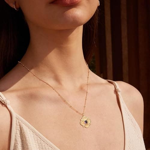 Valloey Rover Gold Necklace for Women 14K Gold Plated Cubic Zirconia Pendant Necklace Simple Dainty Ball Chain Necklace Jewelry Gift for Women - Thumbnail 3
