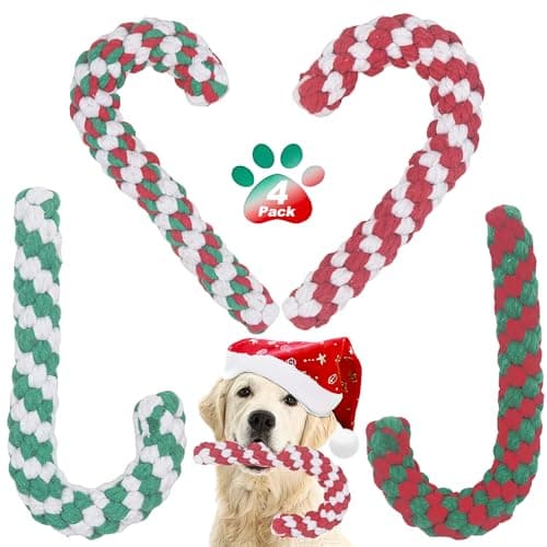 Onwoli Christmas Dog Rope Toys, Christmas Cane Candy Rope Toy, 4 Packs Dog Interactive Chewing Toys for Puppy Small Medium Dogs Training Playing Teething Cleaning, for Dogs - Image 1