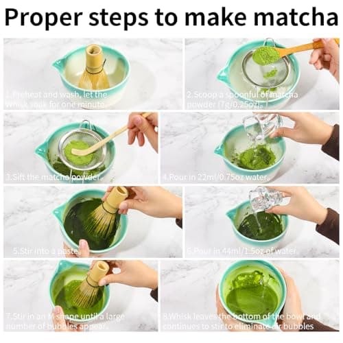 12 Pcs Matcha Whisk Set - Matcha Set Includes Ceramics Matcha Bowl and Cup, Matcha Kit for Ceremony Making Tools, Gift for Family/Friend (Gradient white-green) - Thumbnail 6