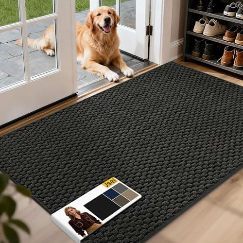 JSEI Dirt Trapper Door Mat 32"x48", Non-Slip Entryway Rugs Doormat Indoor, Washable Absorbent and Stain Resist Welcome Floor Mat for Front Door, Dog Door Mat, Dirty Wet Shoes & Paws, Dark Grey - Image 1