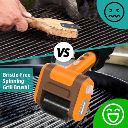 Electric Rechargeable Grill Brush,Grill Cleaner for Outdoor Grill with 800 RPM Motor - Bristle-Free Stainless Steel Grill Cleaner with LED Light for BBQ, Heavy Duty Grill Cleaning Tool (Champagne) - Thumbnail 3