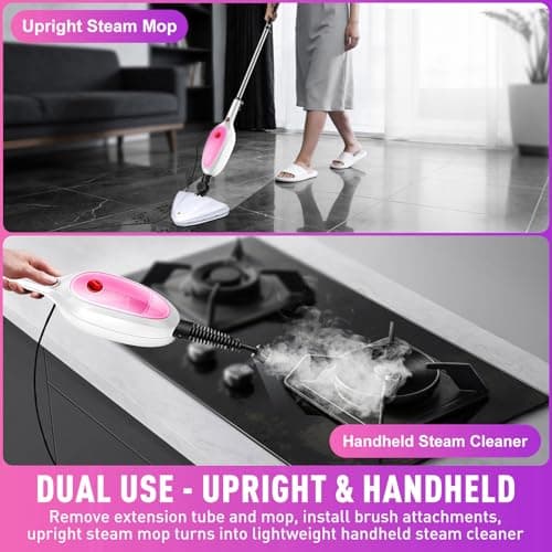 Steam Mop & Detachable Handheld Steamer 2-in-1 Design, 20s Fast Heat-Up, 16FT Power Cord, 10-in-1 Multi-Purpose Steam Cleaner for Hardwood Floors/Carpet/Tile/Grout/Window/Stove for Deep Home Cleaning - Thumbnail 3