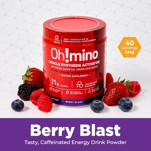Oh!mino Essential Amino Acids Supplement Drink Powder, Berry Blast, Caffeinated Powder, All 9 EAAs, BCAAs and The Perfect Amino for Workouts, Amino Energy, and to Build Muscle, and Recover Faster - Thumbnail 5