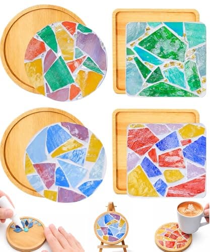 GHAHILI 4 Sets DIY Mosaic Kits for Adults Glass Mosaic Tiles for Crafts with Wooden Coasters for Women Mixed Color Mosaic Art Kit Craft Coaster Project Handmade Making Kit Set for Home Decor Gifts - Image 1