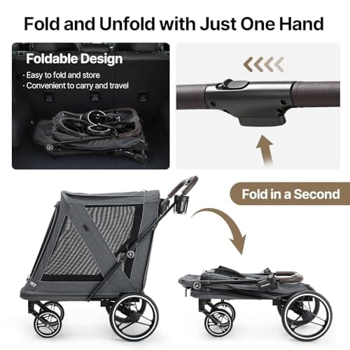 Beberoad Dog Stroller for Large Dogs, Pet Stroller Dog Bike Trailer 2-in-1, R7 All-Terrain ER Tires with Shock Absorption, One-Second Fold, 360° Mesh Windows, Detachable & Washable Waterproof Fiber - Thumbnail 4