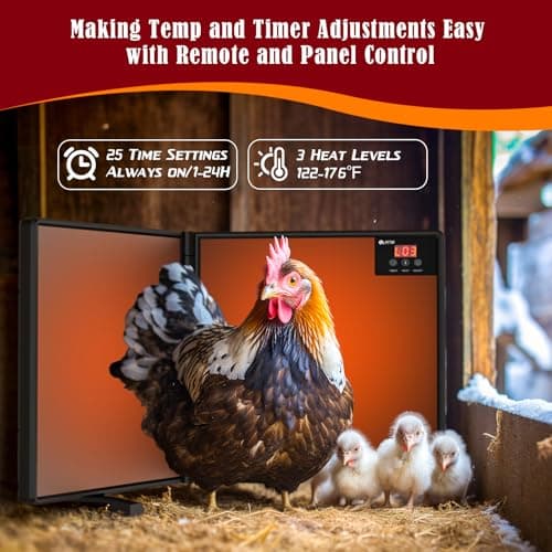 Chicken Coop Heater Inside Coop with Remote Control, 180W Foldable Radiant Heaters, 30''x12'' Large Heating Panel Warmer for Cozy Winter with Adjustable Timer and Temp, Safer Than Brooder Heat Lamp - Thumbnail 3