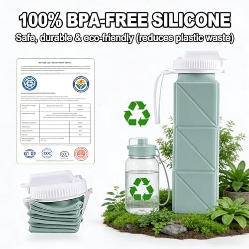 DegoCython Collapsible Water Bottle with Straw 20.6oz (610ml) - BPA-Free Leakproof Silicone Foldable Bottle for Travel, Camping, Hiking, Yoga & Sports, Portable Reusable Water Bottle (Starlight) - Thumbnail 2